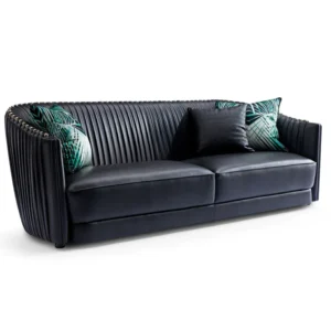 Luxury style living room furniture comfortable black leather sofa